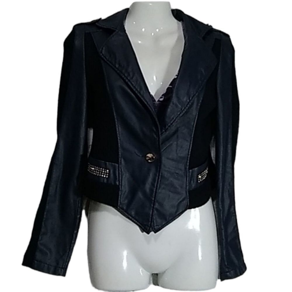 Blue moto jacket sweater and faux leather S